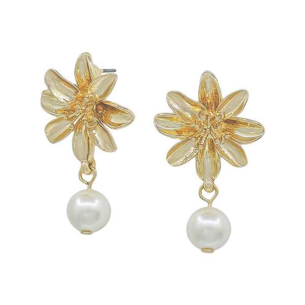 Flower post freshwater pearl drop earrings