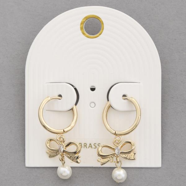 Ribbon bow pearl bead earrings