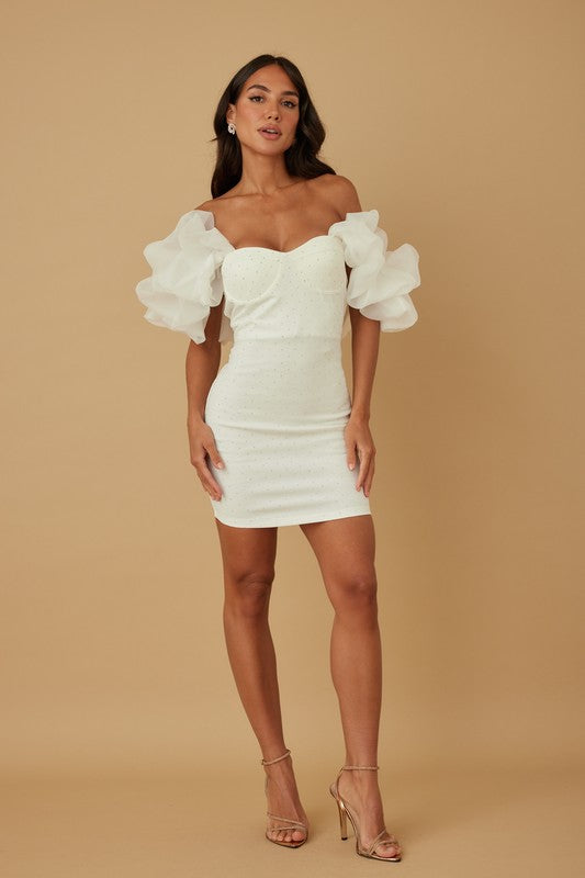 BIG RUFFLE SHOULDER DRESS