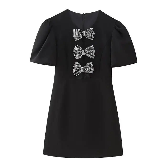 BLK SILVER BOW DRESS