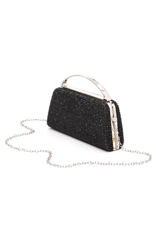 Slim Top Handle Rhinestone Box Clutch